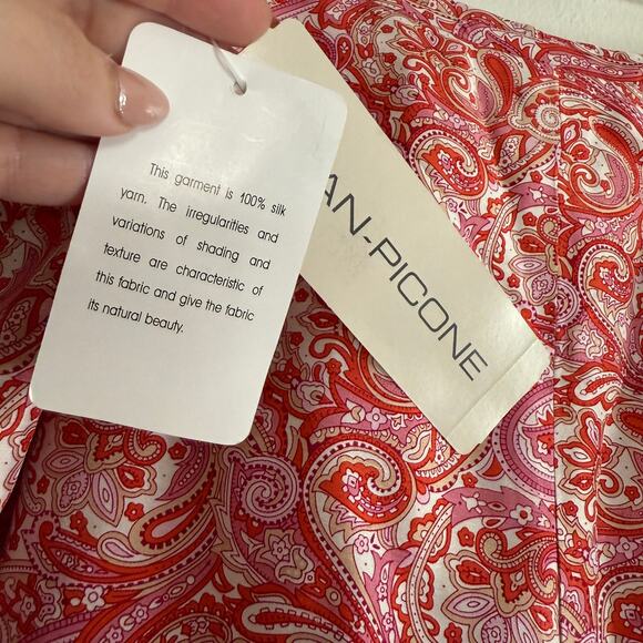 90s Vintage EVAN PICONE | Orange Pink Silk Paisley Tailored Trousers | BNWT 16 - Picture 6 of 6